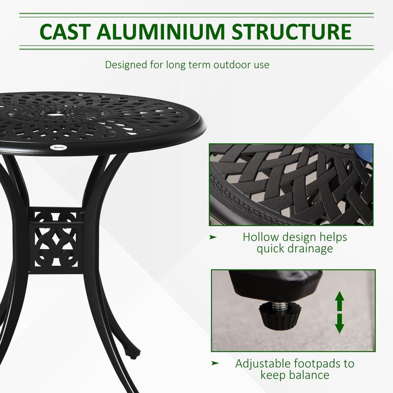 Outsunny 78cm Round Garden Dining Table with Parasol Hole Antique Cast Aluminium Outdoor Table Only, Black 3