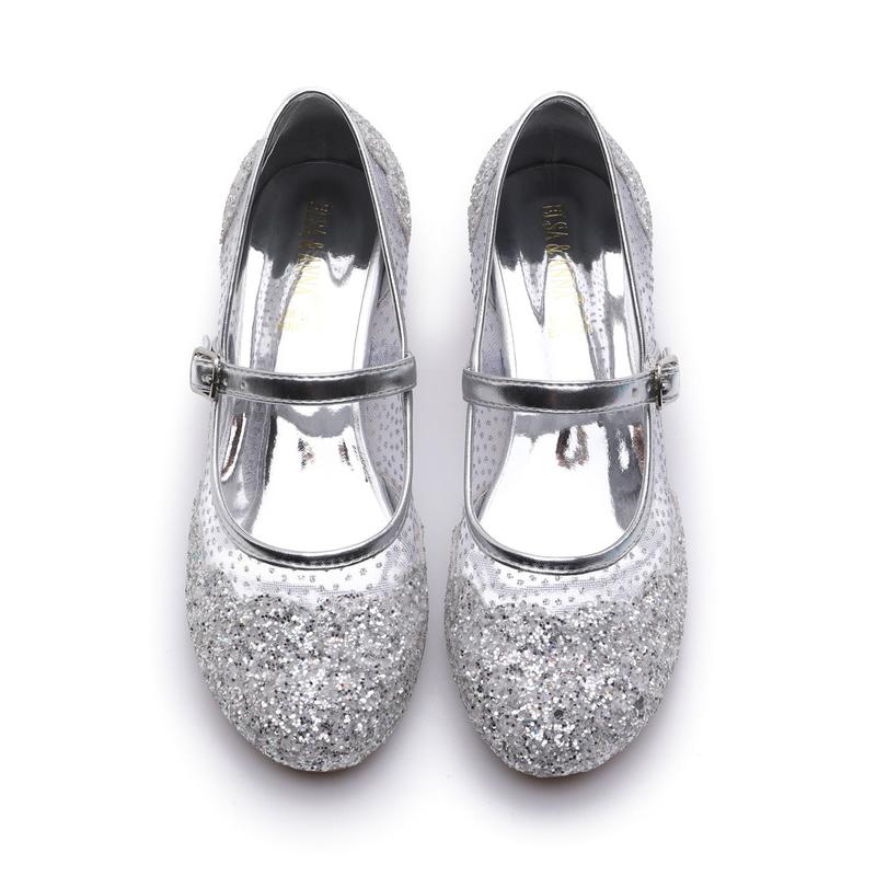 Girl Snow Queen 3cm Heeled Sparkle & Crystals Princess Fancy Dress Up Shoes - for Parties & Birthdays, Cosplay - Kids High Heels​​ - SH2204-SIL 2