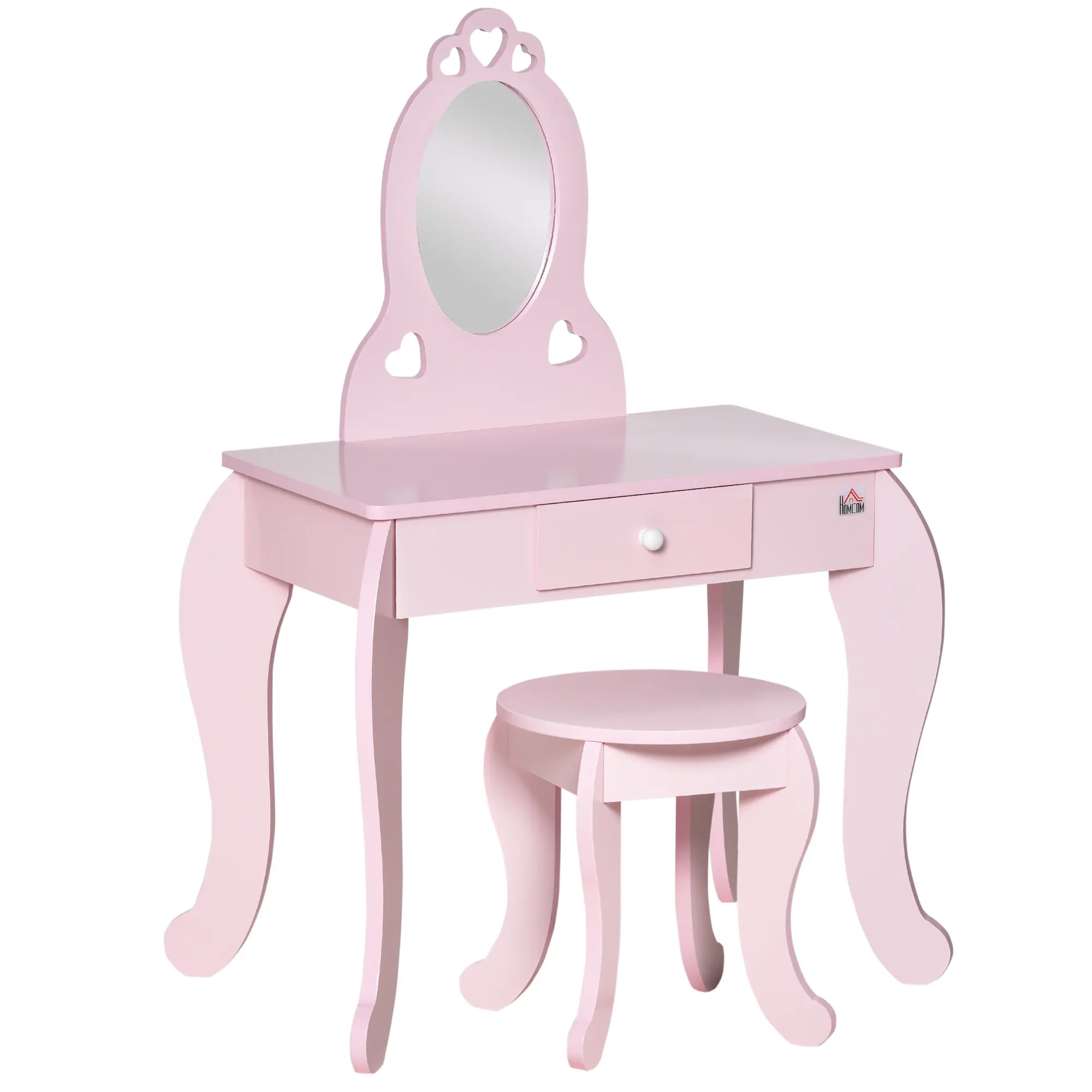 HOMCOM Kids Vanity Table & Stool Girls Dressing Set Make Up Desk Chair Dresser Play Set with Mirror Pink