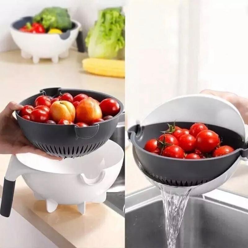 9 IN 1 Kitchen Slicer Vegetable Cutter Assist Potato Onion Carrot Grater Chopper Cover Utensils Detachable Basket Rotating Thick Handheld multicoloured sharp 1