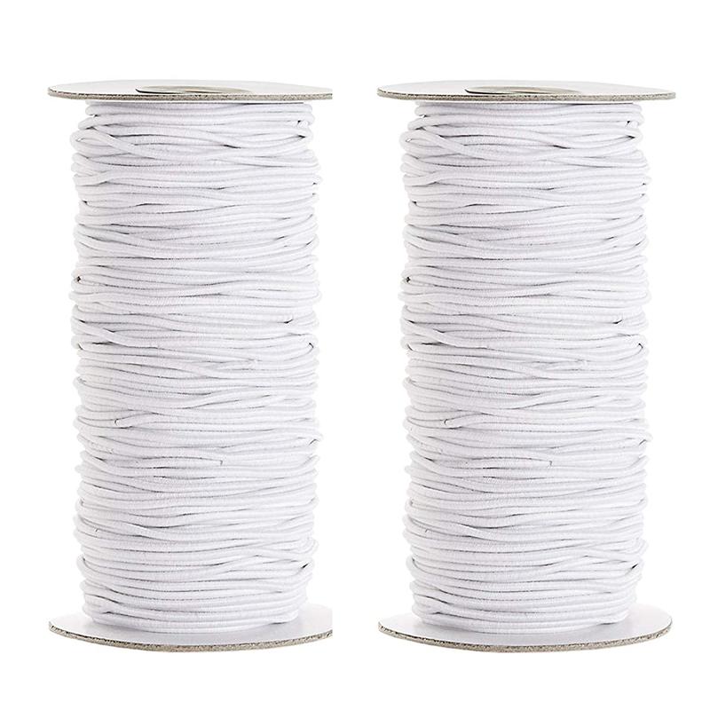Trimming Shop 3mm Wide Round Elastic Band, Sewing Elastic String Roll, Stretchy Strap, Earloop Cord for Handmade DIY Crafts, Jewelry Making, Beading, Knitting, White, 100 Metres 3