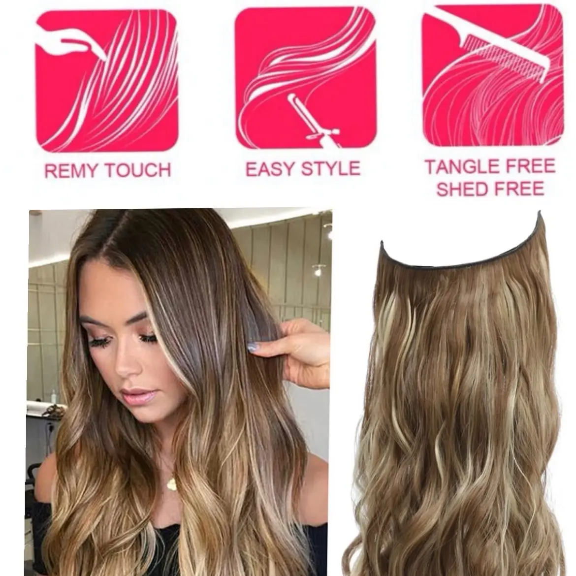 Hair Extension Brown with Golden Highlights Hair Extensions 25 cm Wavy Hair Pieces for Women