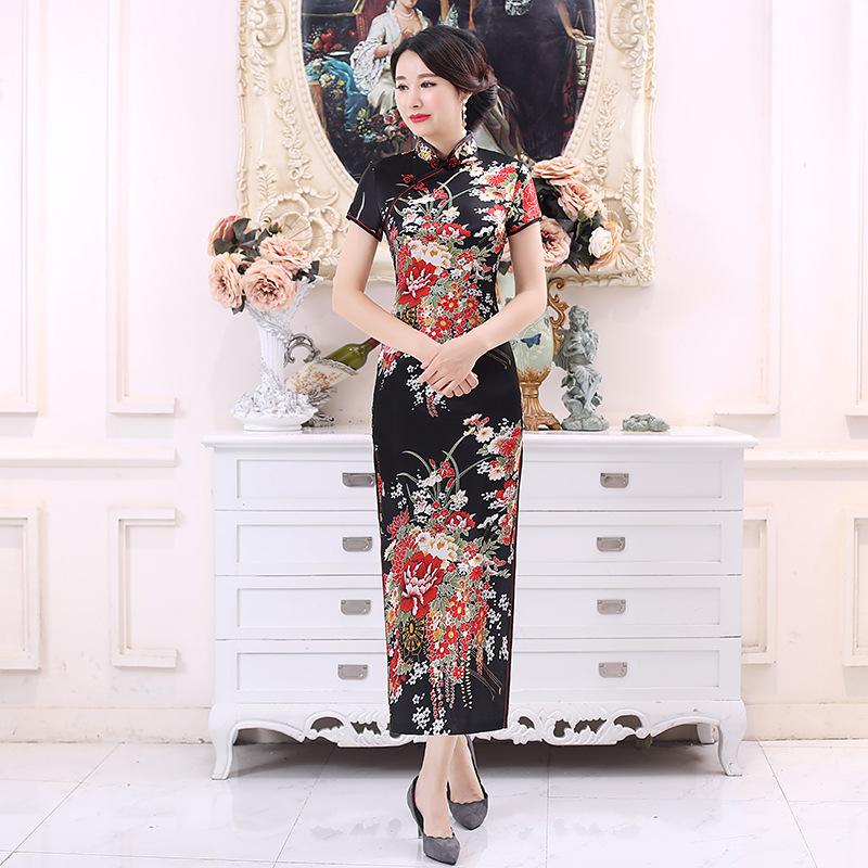 Qipao Váy Sườn Xám Dài Quốc Gia Trung Quốc Cho Nữ, Váy Hoa Cổ Điển 1