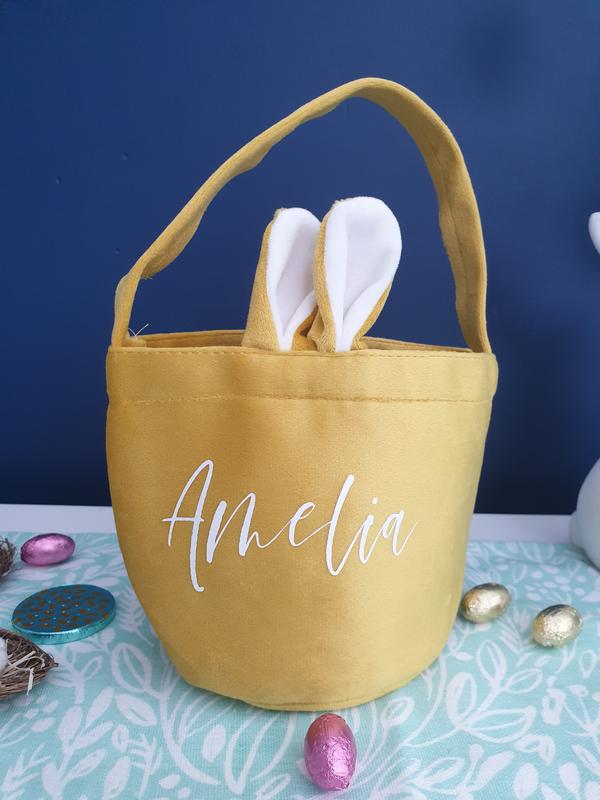 Personalised Easter Bunny Velvet Treat Basket Bags - 5 COLOURS AVAILABLE - Children's Gifts 4
