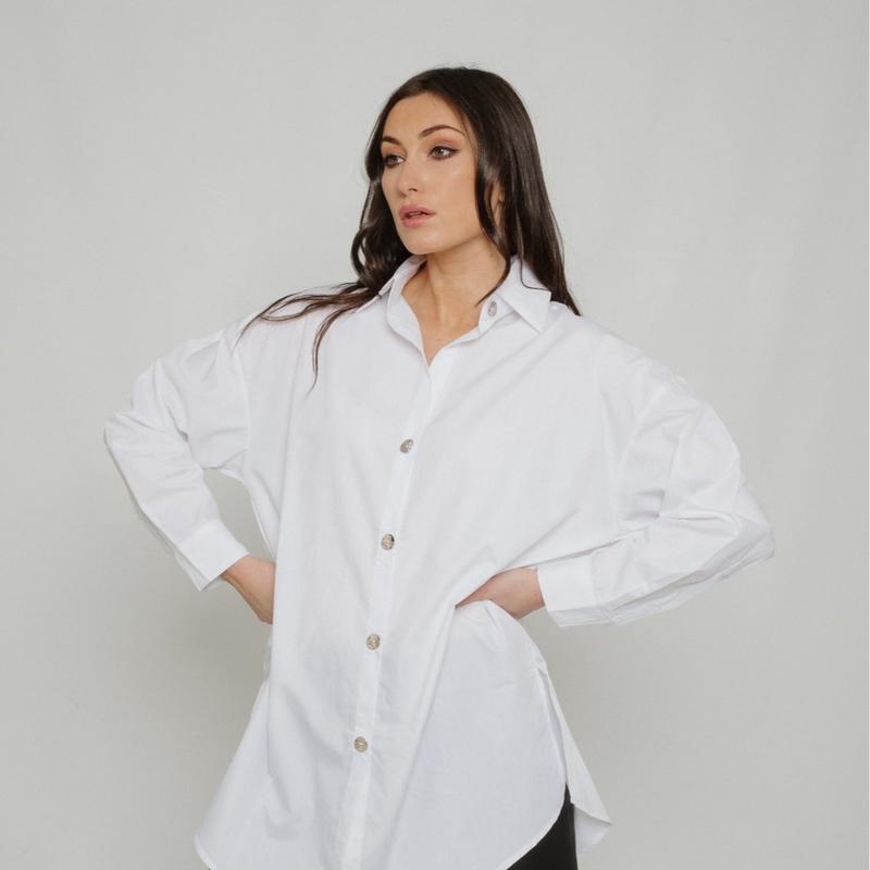 Sarah Longline Shirt In White 3