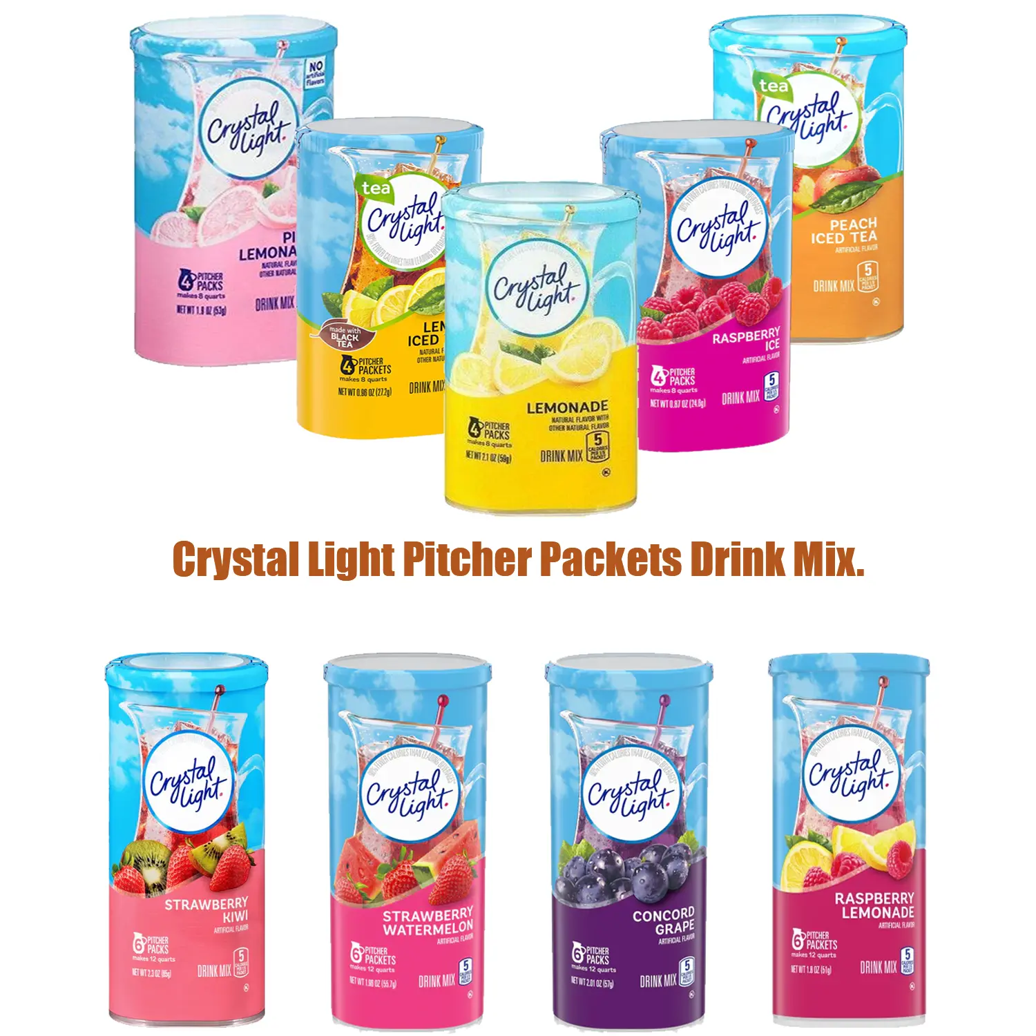 Crystal Light Pitcher Packets Naturally Flavoured Powdered Drink Mix | Sugar Free | American | Canister