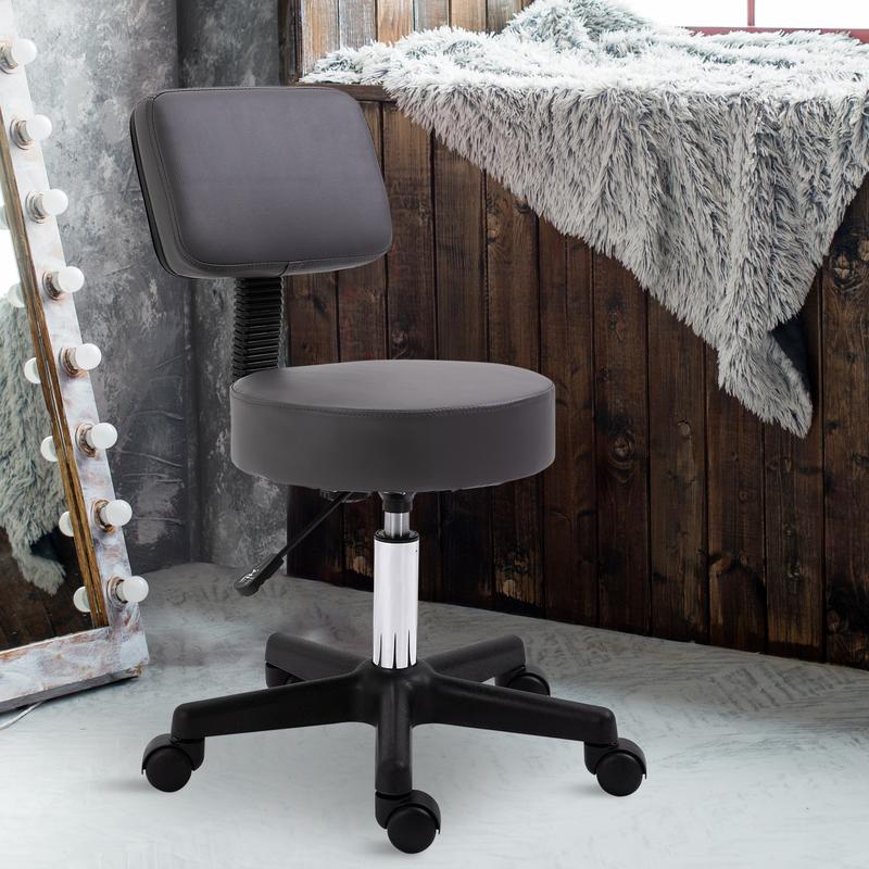 HOMCOM Beautician's Swivel Salon Chair w/ Padded Seat Back 5 Wheels Adjustable Height Salon Hairdressers Tattoo Spa Rolling Cushion Professional Grey 1
