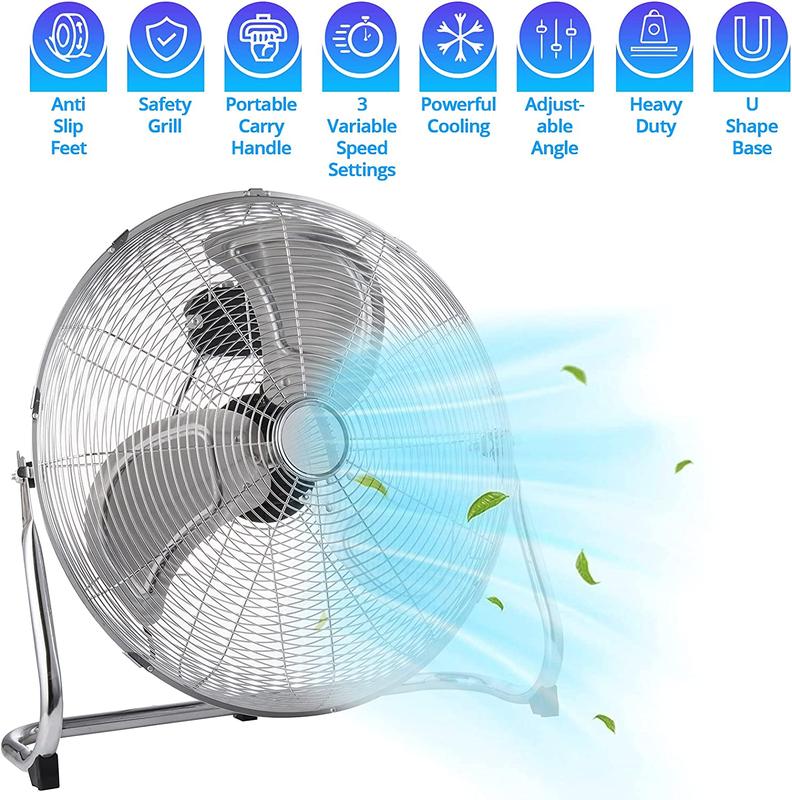 Senelux Floor Fan - Chrome Gym Fan - Electric Portable Cooling Fan for Home/Gym/Office Use - 3 Speed Settings with Tilting Feature - High Velocity Cold Air Circulator 0