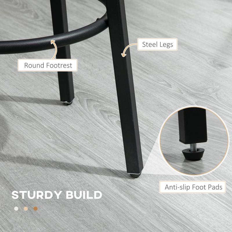 HOMCOM Bar Stools Set of 2, Industrial Breakfast Bar Stools with Round Footrest and Steel Legs for Dining Room, Kitchen, Rustic Brown 4
