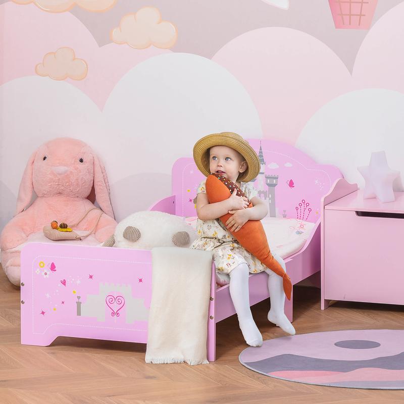 HOMCOM Kids Bed Princess Castle Theme w/ Side Rails Slats Home Furniture for 3 - 6 Yrs Pink 143 x 73 x 60 cm 1