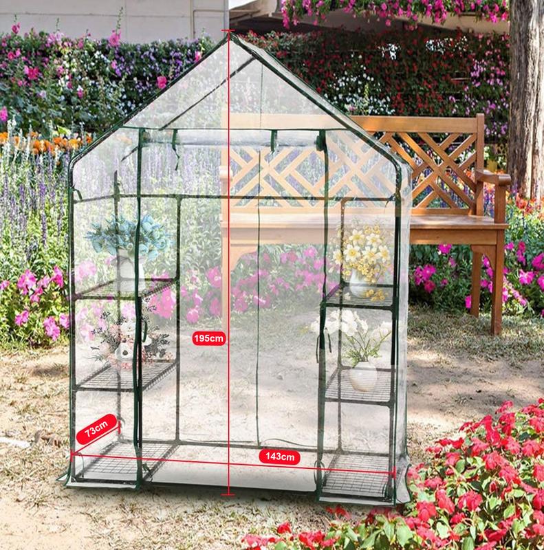 Walk In Greenhouse Compact Green House with 4 Shelves and Weatherproof PVC Plastic Cover Plant House/Grow House for Garden and Outdoor Roll up Zip Panel Door Easy Assembly 6