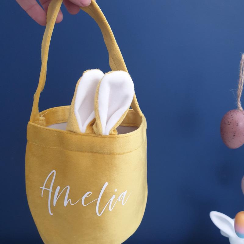 Personalised Easter Bunny Velvet Treat Basket Bags - 5 COLOURS AVAILABLE - Children's Gifts 5