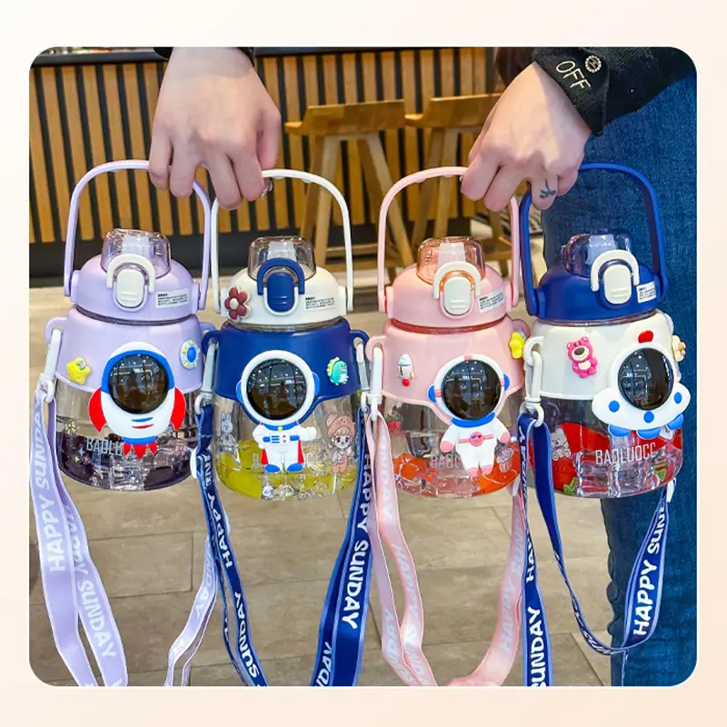 1 Pc 1200ml Astronaut Children Space Cup Boy's Plastic Cup Food Grade Students Straw Water Cup Girls Portable Big Belly Cup Kids Gift