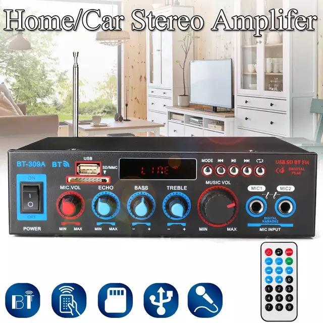 Product Introduction of 800W BT-309A Bluetooth Amplifiers HIFI USB FM Radio Car Audio Amplificador De Audio Subwoofer 12/220V HIFI 2 CH Home Theater Amp Connection Durable 35