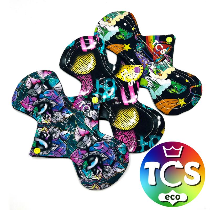 TCS Eco 10" Reusable Heavy Night Period Pads Pack of 3 Waterproof Organic Comfort Pad with Zorb 3D Core Material for Rapid Absorbency 1