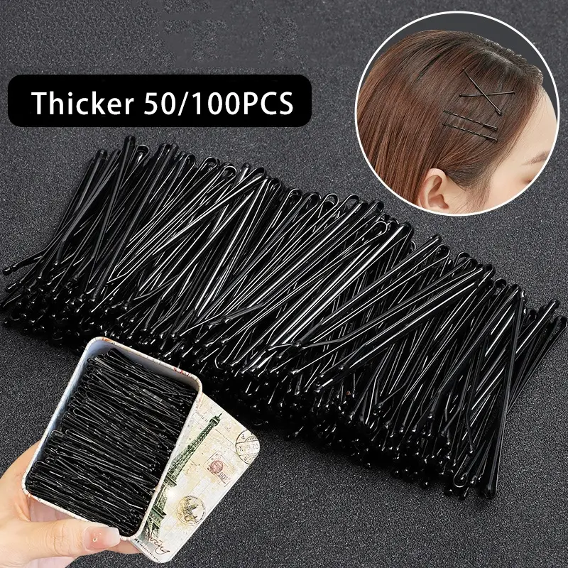 Kẹp Tóc Gãy Một Bên, 50 / 100 Cái, Đế Màu Đen Đơn Giản, Kẹp Một Chữ, Tóc Mái, Kẹp Tóc Cố Định, Mũ Đội Đầu