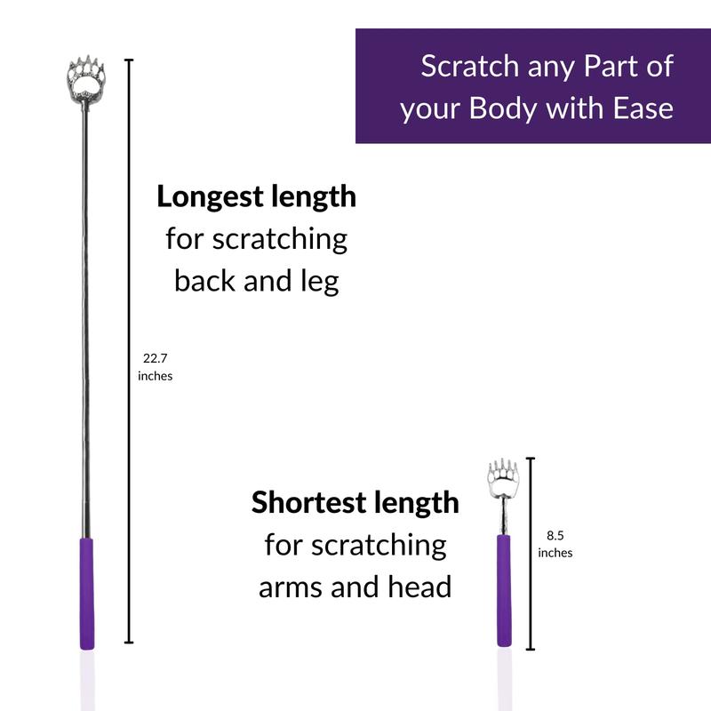 Pack of 2 Extendable Back Scratchers - Metal Bear Claw Head Scratcher Massage Tool with Rubber Handle for Itch Relief - Back Scratcher for Men and Women - Telescopic Tickler for Pet 5