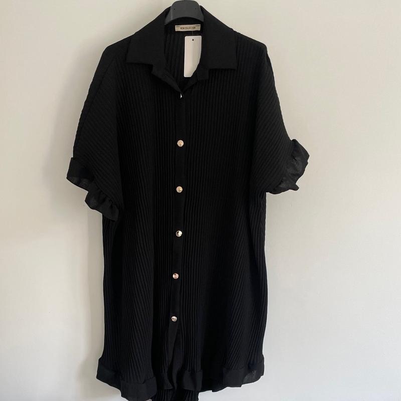 Women's Ladies Crinkled Gold Button Shirt Dress One Size - Fits Regular and Plus sizes Casual Collared 5