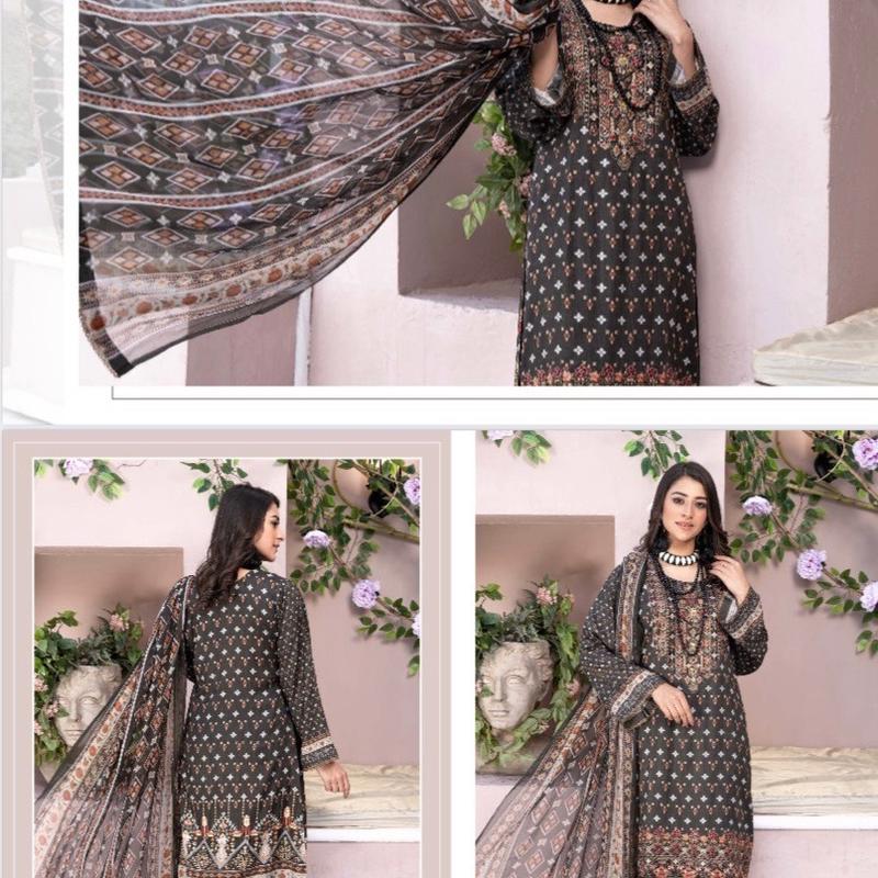 MSL-04 Digital jacquard Linen Bamber Chiffan Dupatta Dress Embroidered stitched suits Womenswear Clothing 1