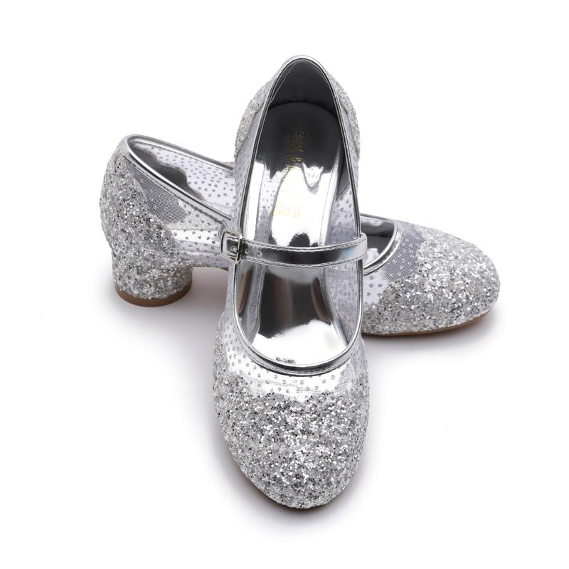 Girl Snow Queen 3cm Heeled Sparkle & Crystals Princess Fancy Dress Up Shoes - for Parties & Birthdays, Cosplay - Kids High Heels​​ - SH2204-SIL 1