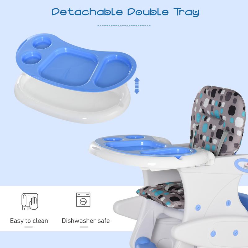 HOMCOM 3 in 1 Convertible Baby High Chair Toddler Table Chair Infant Feeding Seat Removable Food Tray Safety Harness Blue 8