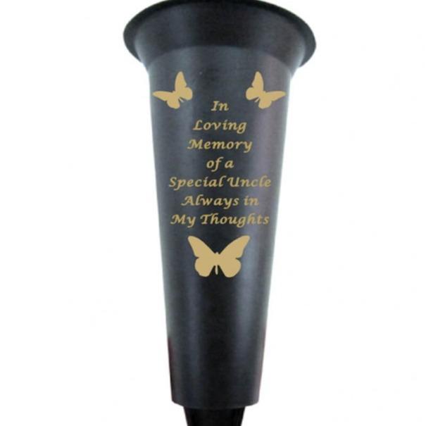 Options - Black & Gold plastic spike memorial Flower vase with butterfly decoration. Ornaments 3