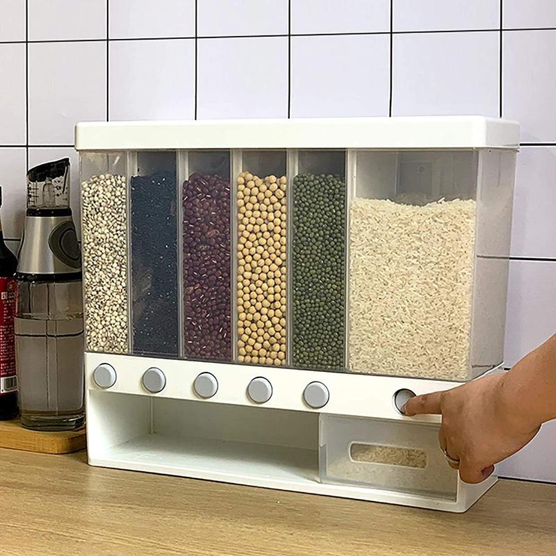 Livingandhome Wall Mounted Cereal Dispenser with Measuring Cup - Kitchen Storage for 6 Grains 3