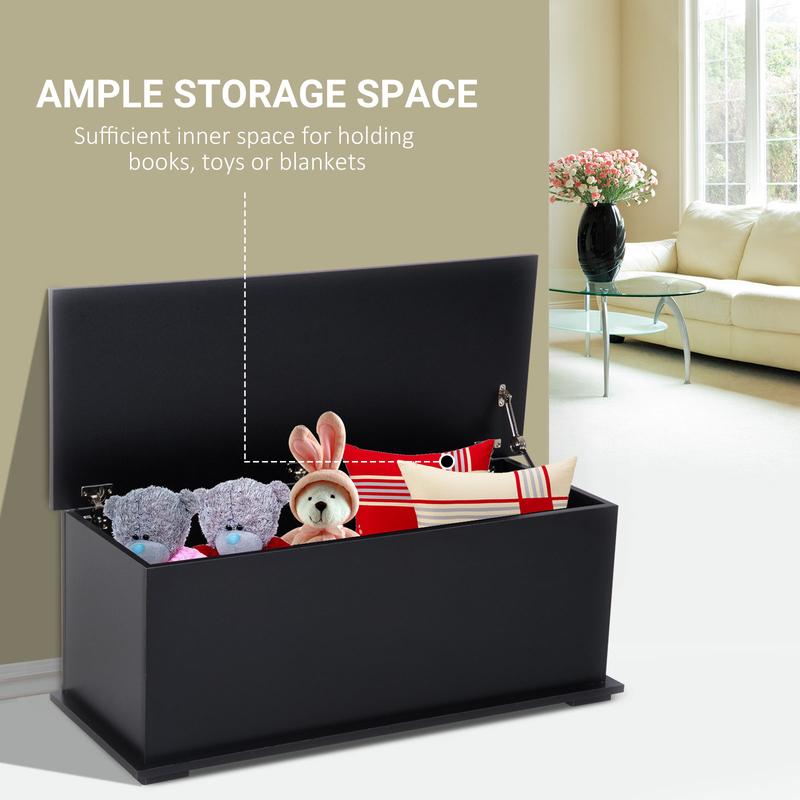 GYWooden Storage Box Clothes Toy Chest Bench Seat  Bedding Blanket Trunk Container with Lid - Black 3
