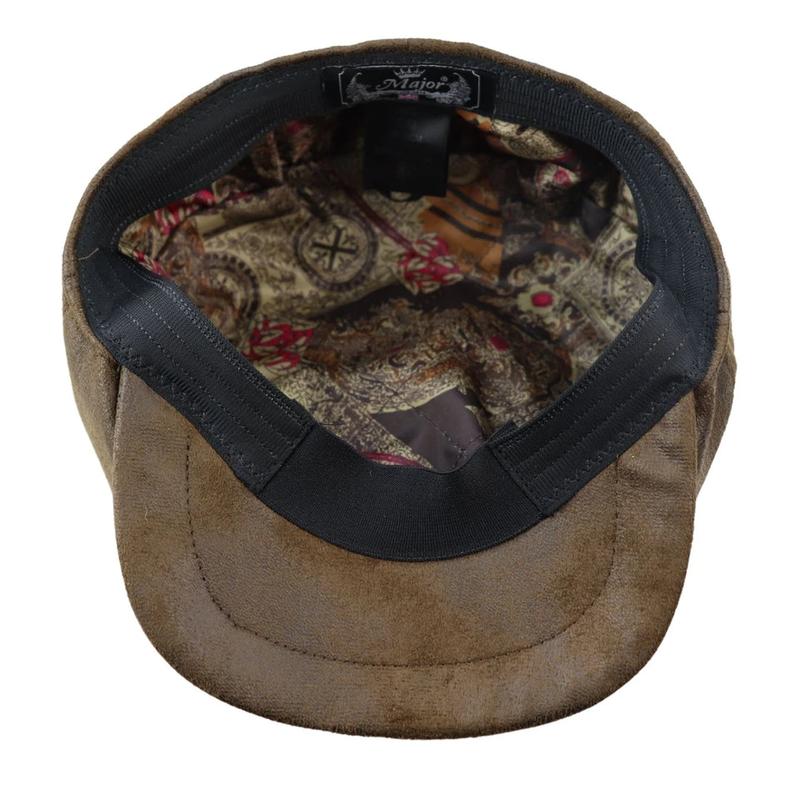 Men's 8 Panel Razor Baker Boy Hat PU Leather Blinders Newsboy Flat Cap Black Brown 3
