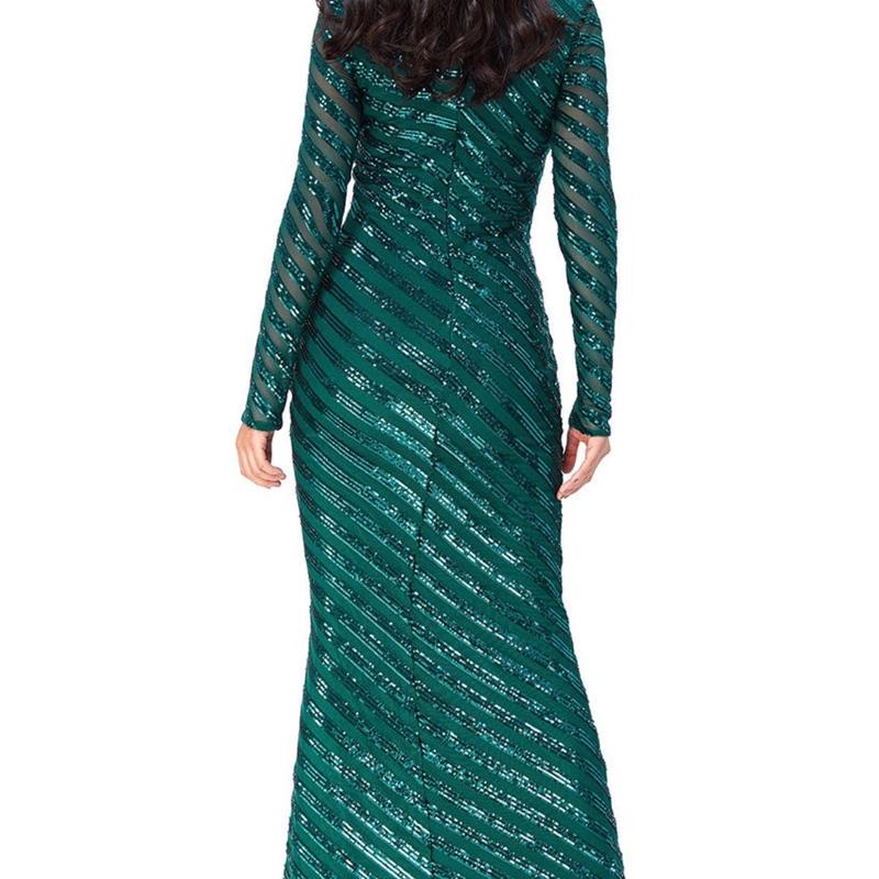 SEQUIN STRIPE FRONT BOW MAXI DRESS - GREEN 1