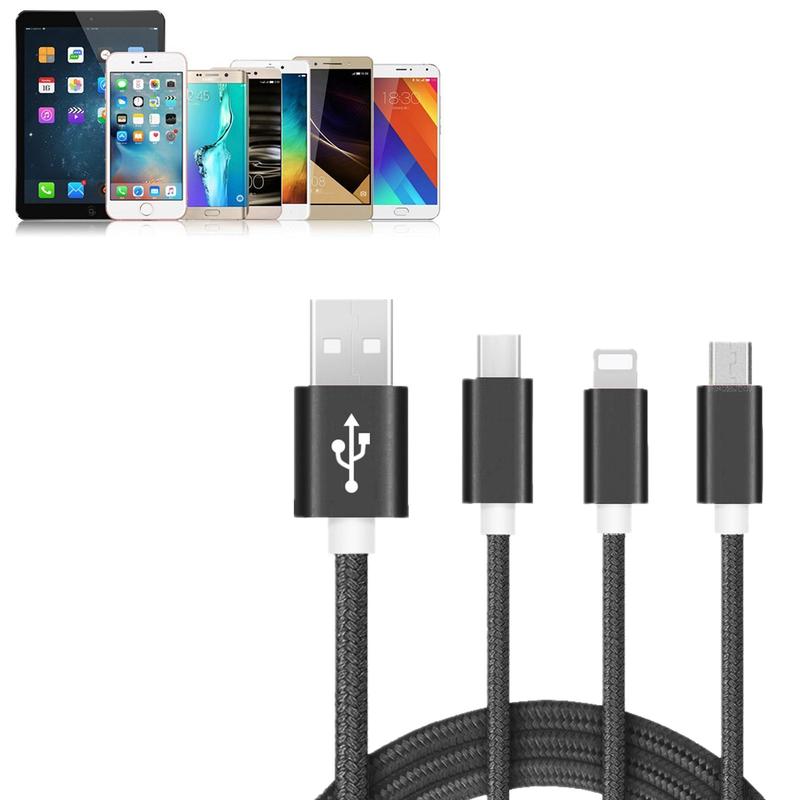 3 in 1 Universal Multi USB Cable Fast Charger Type C Lead For IOS, Samsung Phone Mobile Smartphone Cellphone Electronic Cellphone Electronic Charging 4