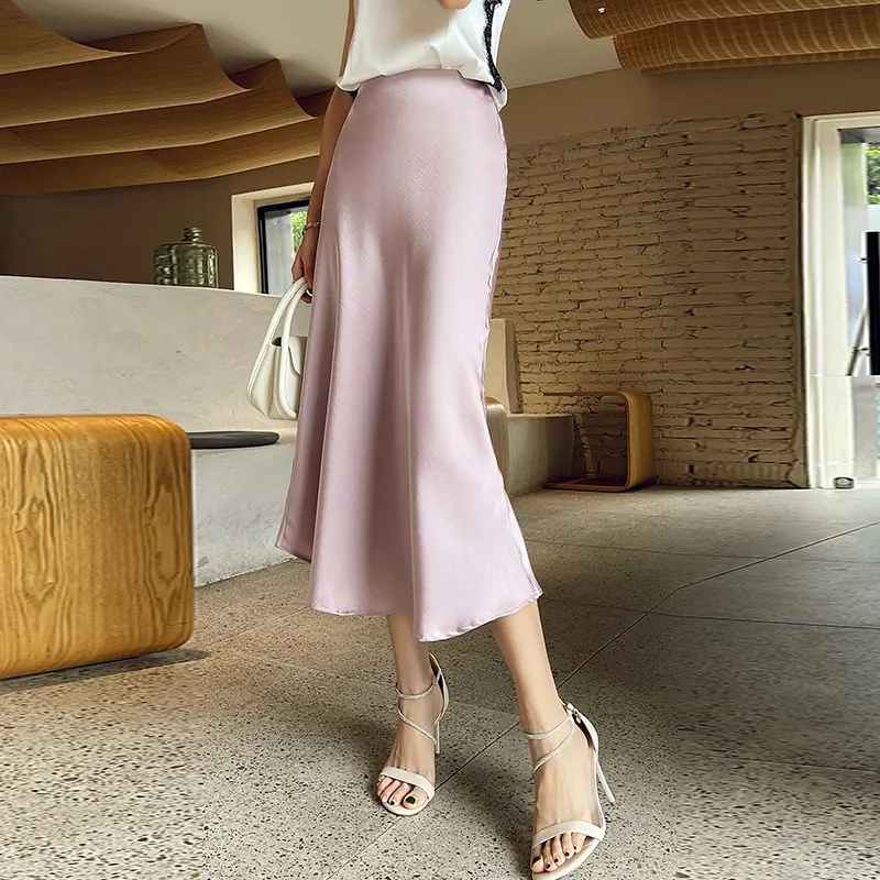 Wholesale High-waisted Slim Mid-length Satin Bread Hip Skirt 9071