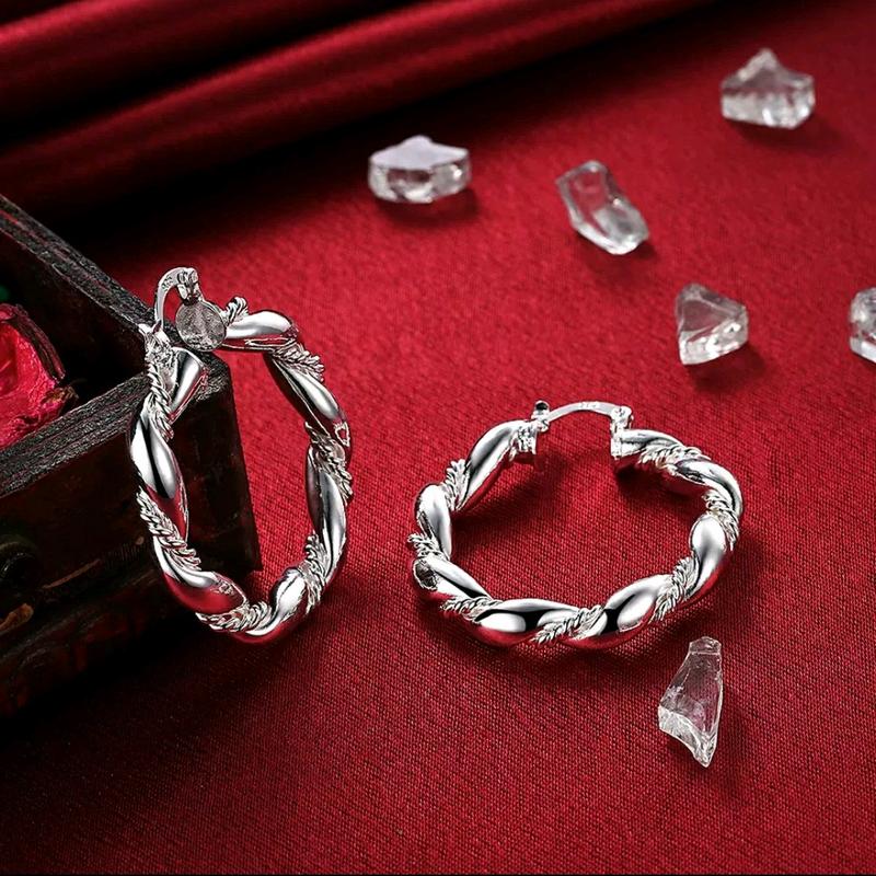 Stylish Silver Hoop Earrings | Large Twisted Rope Chunky Design | Boho-Inspired Minimalist Earrings 4