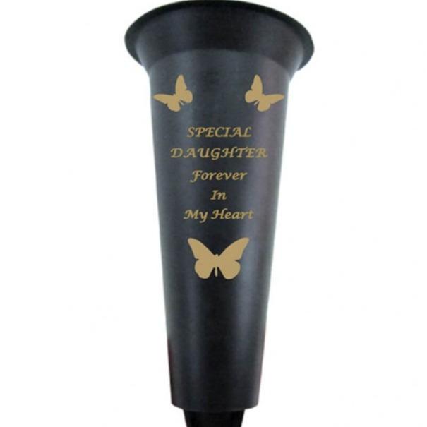 Options - Black & Gold plastic spike memorial Flower vase with butterfly decoration. Ornaments 5