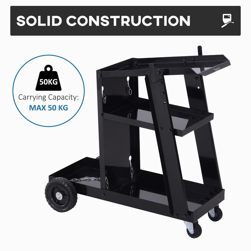 DURHAND Welding Cart Welder Trolley Garage for Gas Bottles w/ Safety Chain, Wheels, Black 5