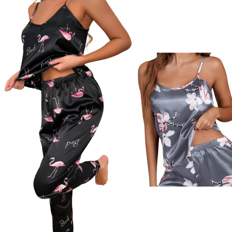 Women's Two-Piece Satin-Feel  Set Silk Floral Summer Lightweight comfortable - UK SELLER 6