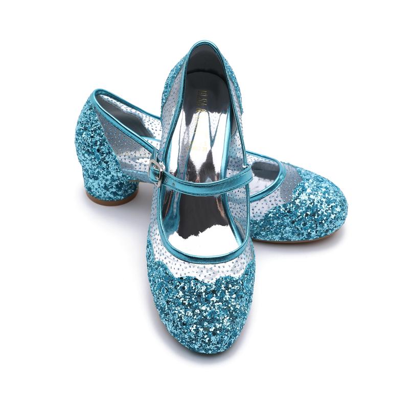 Girl Snow Queen 3cm Heeled Sparkle & Crystals Princess Fancy Dress Up Shoes - for Parties & Birthdays, Cosplay - Kids High Heels​​ - SH2205-BLU 1