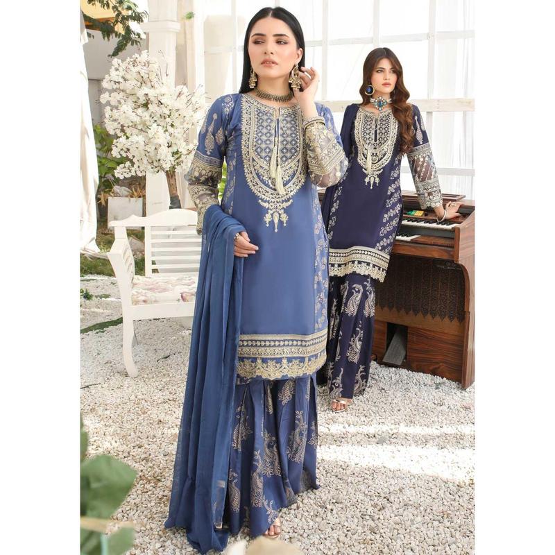 HK181 Bekhud Readymade Blue Linen Mother & Daughter Suit 4