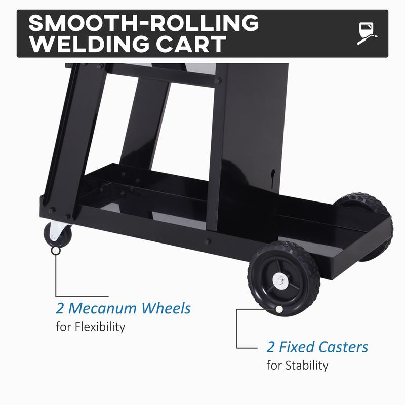 DURHAND Welding Cart Welder Trolley Garage for Gas Bottles w/ Safety Chain, Wheels, Black 6