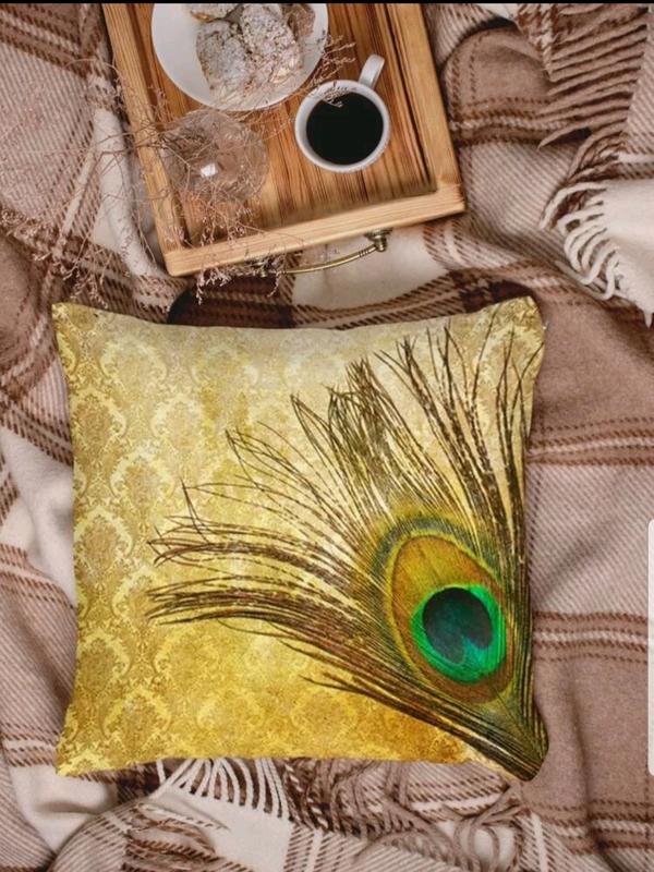 Colorful Peacock Feather Cushion Cover For Sofa, Couch, Bedroom45x45 CM 2