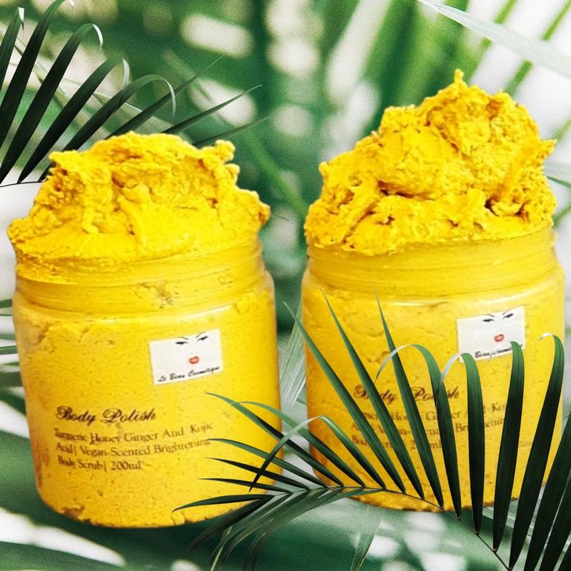 Turmeric Ginger And Kojic Body Polish|Vegan-Scented Honey Ginger Tumeric And Kojic Body Scrub| 250ml Body Care Essence Skincare Gentle Nourishing Olive Skin Repair Cosmetic Cleansing Cleanser Sugar 1