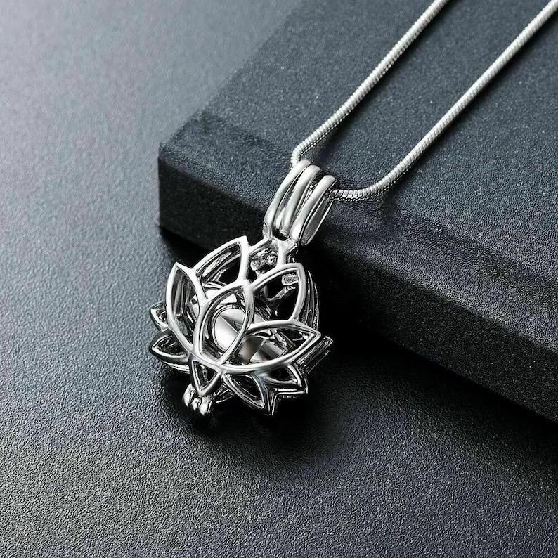 Lotus Flower Locket Cremation Ashes Necklace - Memorial Keepsake Urn. Free Filling Kit. Free UK Delivery. Chain Included 4