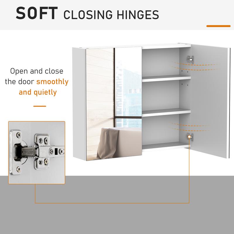 HOMCOM Bathroom Wall Cabinet, Cupboard with Mirror, Storage Cabinet with Adjustable Shelf and Double Door, White 6