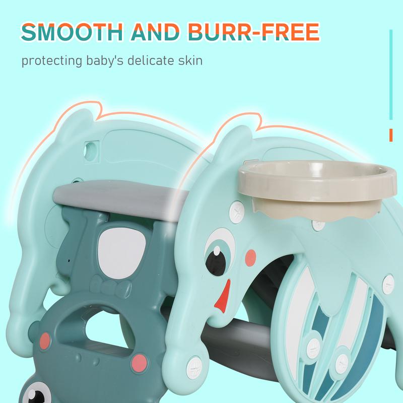 HOMCOM 3-in-1 Baby Rocking Horse Portable Slide Basketball Hoop, Age 3-5 3