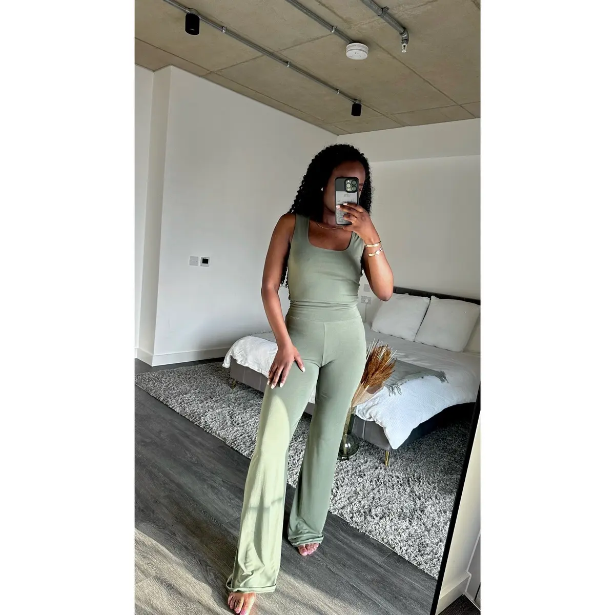 CLANCOFRANKO ‘London’ Square Neck Double Lined Vest & High Waist Flare Trouser Co Ord