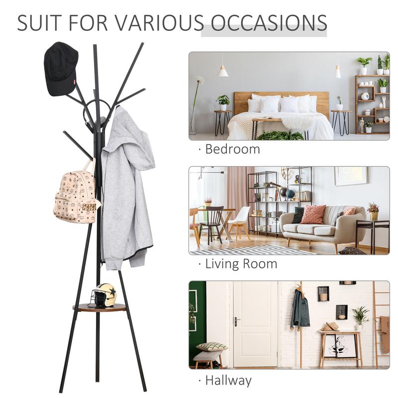 HOMCOM 180cm Free Standing Metal Coat Rack Stand 9 Hooks Clothes Tree 5