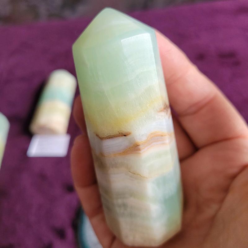 Green Calcite Gemstone Point.  Please note these items are for sale in my shop also. Every effort will be made to supply the crystal in the picture . if not one of equal or more size will be given 4