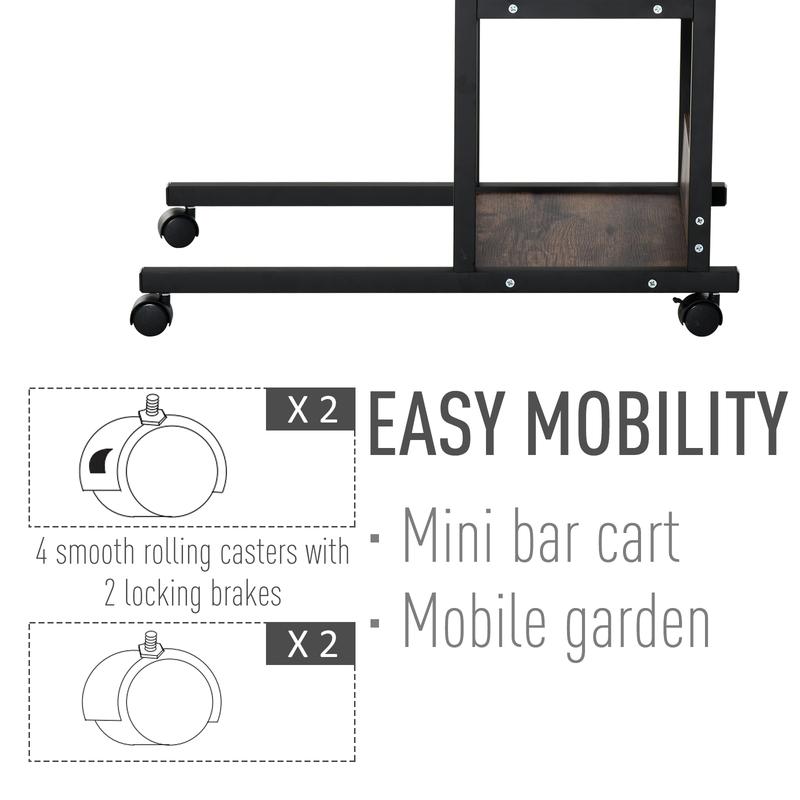 C-Shaped Mobile Sofa Bed Side Table Adjust Height 3-Tier Cart w/ Casters, Brake 8