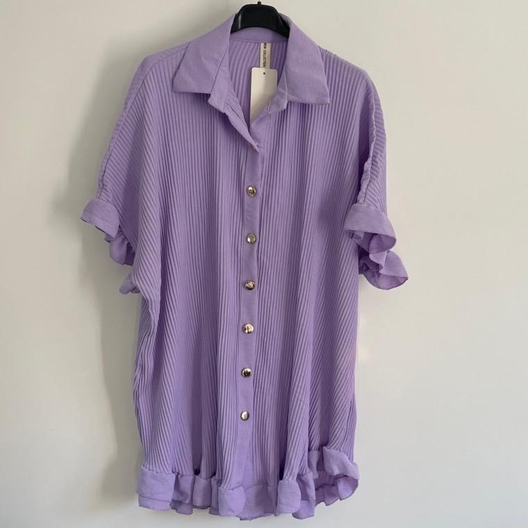 Women's Ladies Crinkled Gold Button Shirt Dress One Size - Fits Regular and Plus sizes Casual Collared 1