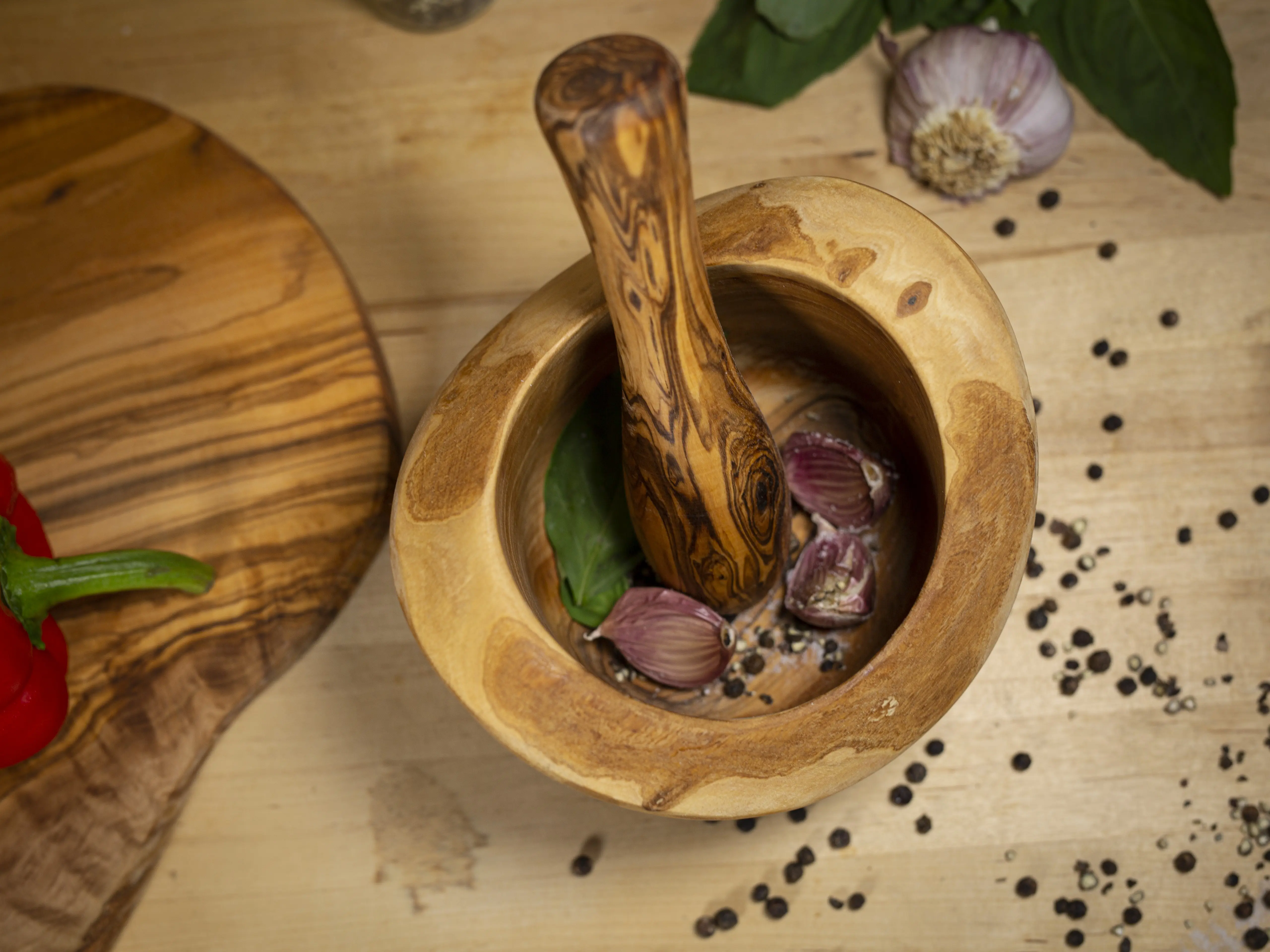 Natural Olive Wood Pestle and Mortar